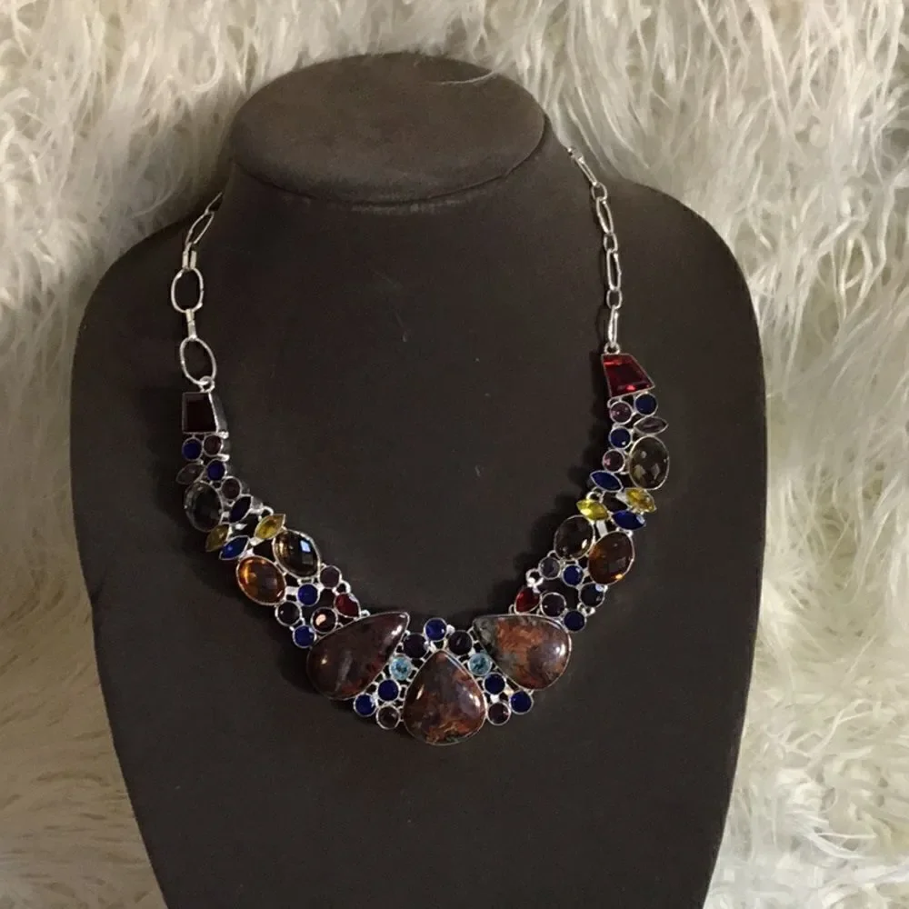 NATURAL MOSS AGATE & GEMSTONE NECKLACE IN SILVER